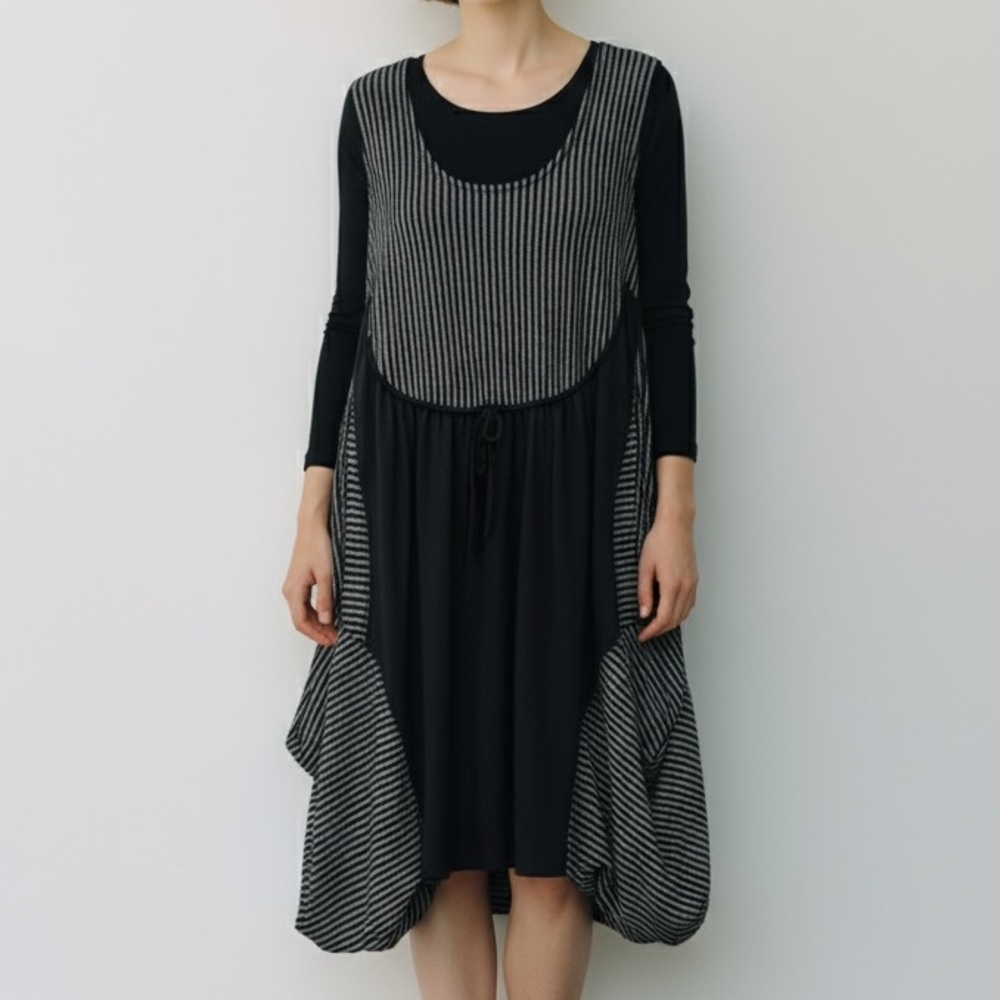 Linea Domani Dress Women’s Size Medium Gray Black Lagenlook Whimsigoth Boho